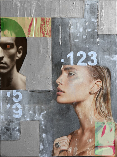 Collages intitolato "«Love the cyborg» g…" da Palirina, Opera d'arte originale, Acrilico Montato su Telaio per barella in le…