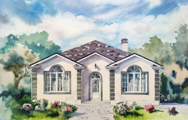 Painting titled "Dream House" by Elena Krivoruchenko, Original Artwork, Watercolor