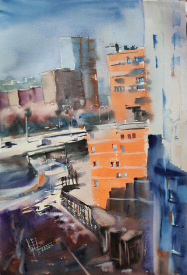 Peinture intitulée ""VIEW FROM THE WIND…" par Elena Krivoruchenko, Œuvre d'art originale, Aquarelle