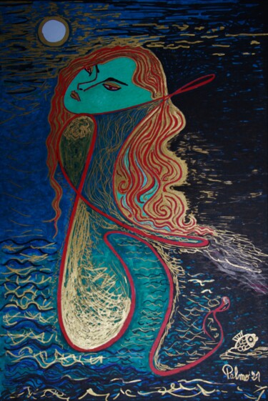 Dessin intitulée "Femme sacrée de l'o…" par Palmo, Œuvre d'art originale, Marqueur Monté sur Autre panneau rigide