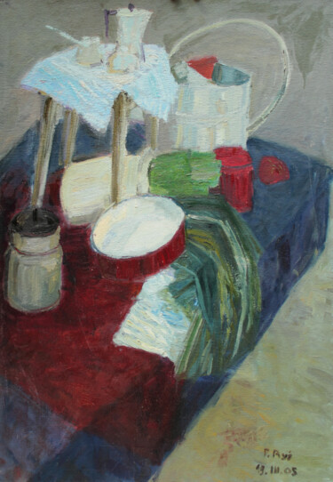 Painting titled "Still Life with Wat…" by Pamela Rys, Original Artwork, Oil
