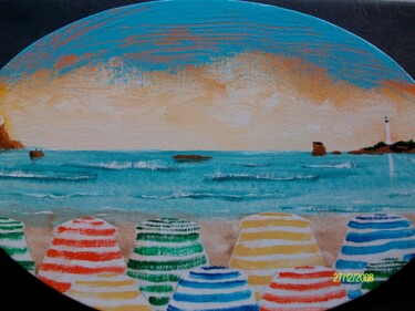 Painting titled "à Biarritz." by Pampouille, Original Artwork, Acrylic Mounted on Wood Stretcher frame