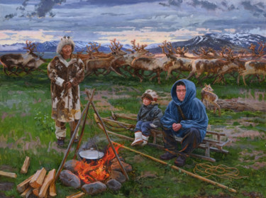 Malarstwo zatytułowany „День оленя.jpg” autorstwa Sergey Panteleev, Oryginalna praca, Olej