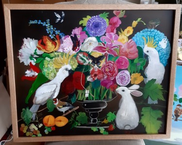 Peinture intitulée "Bouquet with birds" par Paola Iacovone, Œuvre d'art originale, Huile