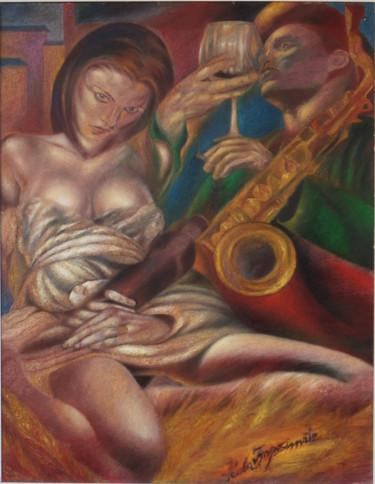 Painting titled "EMOTION AND SAXOPHO…" by Paola Imposimato, Original Artwork, Oil Mounted on Wood Stretcher frame