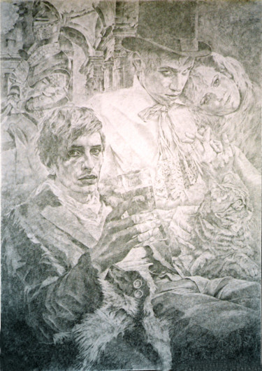 Drawing titled "THE EVENING OF POETS" by Paola Imposimato, Original Artwork, Pencil