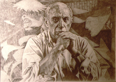 Drawing titled "PABLO AND GUERNICA" by Paola Imposimato, Original Artwork, Pencil