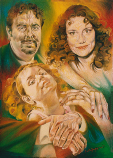 Painting titled "FAMILY PORTRAIT" by Paola Imposimato, Original Artwork, Oil Mounted on Wood Stretcher frame