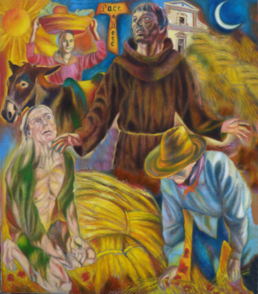 Peinture intitulée "THE FIRST NATIVITY…" par Paola Imposimato, Œuvre d'art originale, Huile Monté sur Châssis en bois