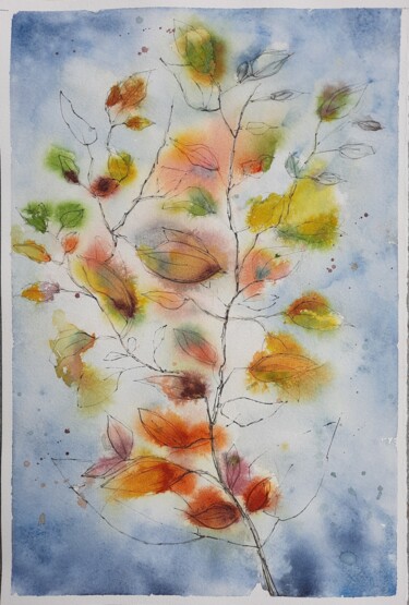 Painting titled "Foglie colorate" by Paola Morandi, Original Artwork, Watercolor