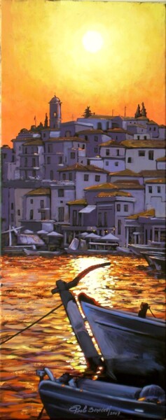 Pittura intitolato "IL PORTO DI POROS (…" da Paolo Benedetti, Opera d'arte originale, Acrilico