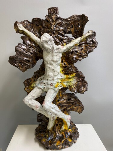 Sculpture titled "Crocifissione" by Paolo Camporese, Original Artwork, Ceramics