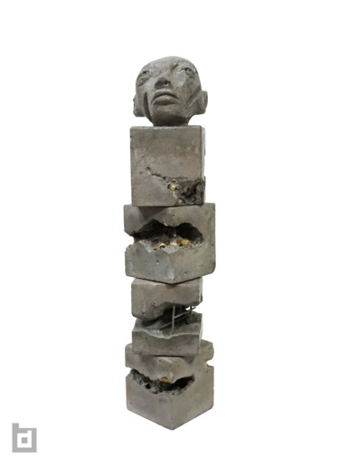 Sculpture titled "TARIF BRUTALIST HEAD" by Paolo Castagna (Brutalist Design), Original Artwork, Cement