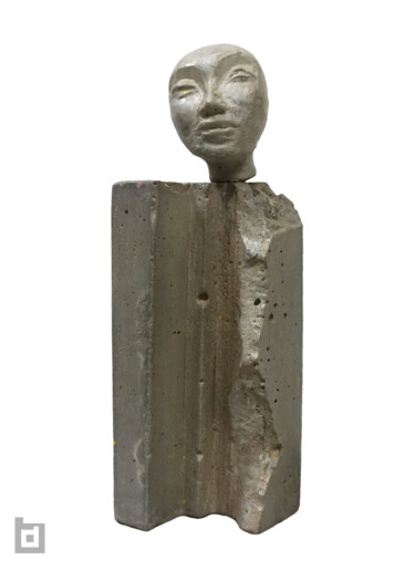 Sculpture titled "MUNK BRUTALIST HEAD" by Paolo Castagna (Brutalist Design), Original Artwork, Cement