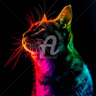 Digitale Kunst mit dem Titel "Strobe Cat!" von Paolo Chiuchiolo, Original-Kunstwerk, KI-generiertes Bild