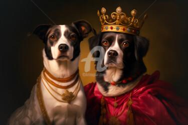 Digitale Kunst mit dem Titel "Doggy King And Prin…" von Paolo Chiuchiolo, Original-Kunstwerk, KI-generiertes Bild