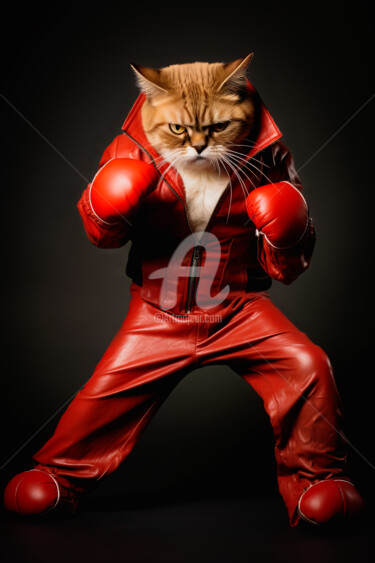 Digital Arts titled "The Red Retro Boxer…" by Paolo Chiuchiolo, Original Artwork, AI generated image