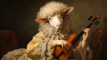 Digitale Kunst getiteld "Sheepish Melodies" door Paolo Chiuchiolo, Origineel Kunstwerk, AI gegenereerde afbeelding