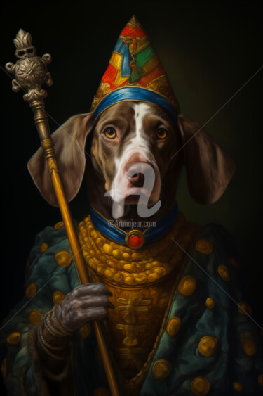 数字艺术 标题为“Medieval Jester Dog…” 由Paolo Chiuchiolo, 原创艺术品, AI生成的图像