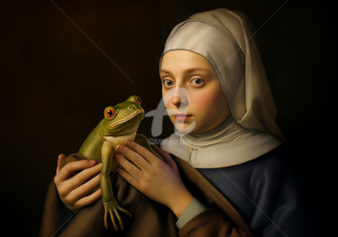 Digitale Kunst mit dem Titel "The Dame With Toad" von Paolo Chiuchiolo, Original-Kunstwerk, KI-generiertes Bild