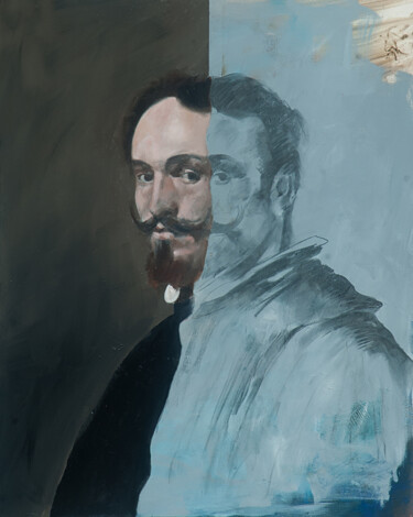 Schilderij getiteld "Portrait of a man (…" door Paolo Damiani, Origineel Kunstwerk, Olie Gemonteerd op Frame voor houten bra…
