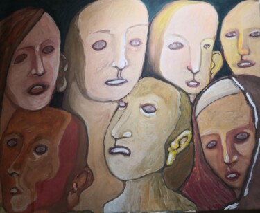 Pittura intitolato "Talking heads" da Paolo Erriu, Opera d'arte originale, pigmenti Montato su Telaio per barella in legno