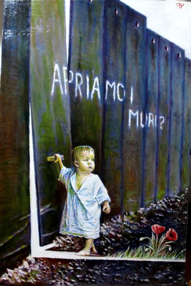 Peinture intitulée "Apriamo i muri?" par Qp, Œuvre d'art originale, Huile