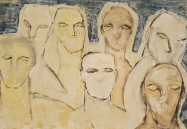 Pintura titulada "Strana folla" por Paolo Rizzi, Obra de arte original, Témpera Montado en Panel de madera