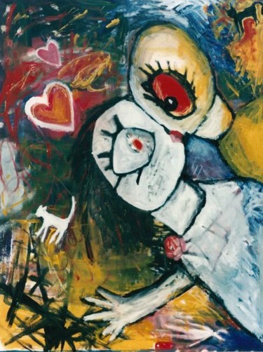 Pintura intitulada "chat noir chat blanc" por Emmanuelle Rostaing, Obras de arte originais, Acrílico