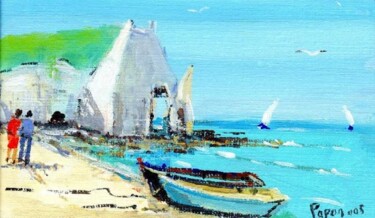Peinture intitulée "ETRETAT la plage" par Philippe Papon, Œuvre d'art originale