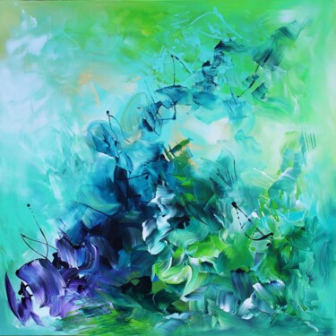 Malarstwo zatytułowany „Emerald waves” autorstwa Paresh Nrshinga, Oryginalna praca, Akryl Zamontowany na Drewniana rama noszy