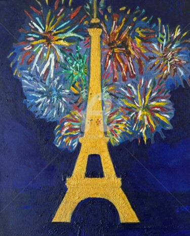 Ζωγραφική με τίτλο "2000 New Year firew…" από Yann Delpech, Αυθεντικά έργα τέχνης, Λάδι