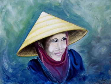 Painting titled "Vietnamienne au mar…" by Jean Parraud, Original Artwork, Oil