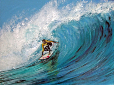 Pintura titulada "Surf au Pays Basque" por Jean Parraud, Obra de arte original, Oleo