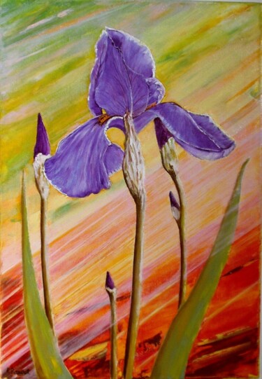 Картина под названием "l'iris" - Pascal Baudot, Подлинное произведение искусства, Масло Установлен на Деревянная рама для но…