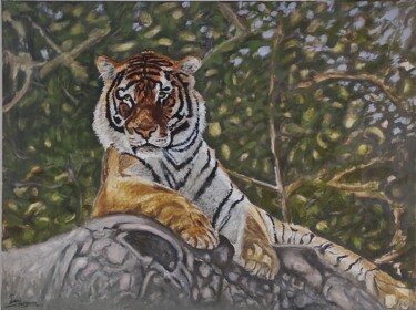 Painting titled "LE TIGRE" by Pascal Bourgouin, Original Artwork, Oil