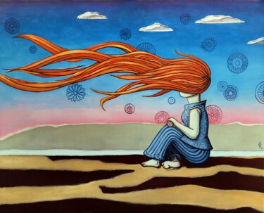 Peinture intitulée "Cheveux au vent" par Pascal Buffard, Œuvre d'art originale, Huile Monté sur Châssis en bois