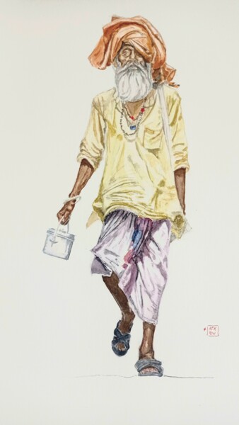 Peinture intitulée "le promeneur" par Pascal Douffet, Œuvre d'art originale, Aquarelle