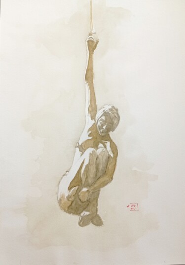 Malarstwo zatytułowany „comme le temps susp…” autorstwa Pascal Douffet, Oryginalna praca, Akwarela