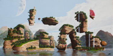 Peinture intitulée "L'archipel des îles…" par Pascal Genevois, Œuvre d'art originale, Huile Monté sur Châssis en bois