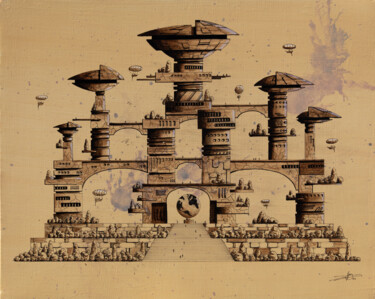 绘画 标题为“Monochropolis 2” 由Pascal Genevois, 原创艺术品, 丙烯 安装在木质担架架上