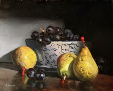 Malerei mit dem Titel "Poires, Raisins et…" von Pascal Giroud, Original-Kunstwerk, Öl