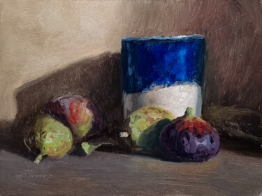 Painting titled "Figs, Nuts and a Bl…" by Pascal Giroud, Original Artwork, Oil