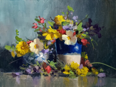 Schilderij getiteld "Spring Flowers in a…" door Pascal Giroud, Origineel Kunstwerk, Olie