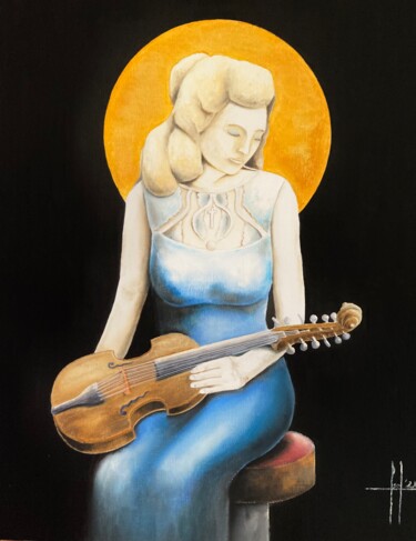 Ζωγραφική με τίτλο "La Madonna con la V…" από Pascal Herve, Αυθεντικά έργα τέχνης, Λάδι Τοποθετήθηκε στο Ξύλινο φορείο σκελε…