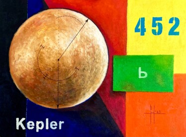 Pittura intitolato "Kepler 452 b" da Pascal Herve, Opera d'arte originale, Olio Montato su Telaio per barella in legno