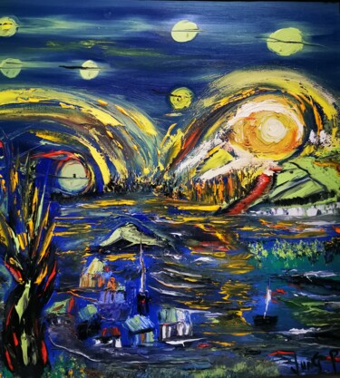 Pintura titulada "Night stars" por Pascal Jung, Obra de arte original, Oleo