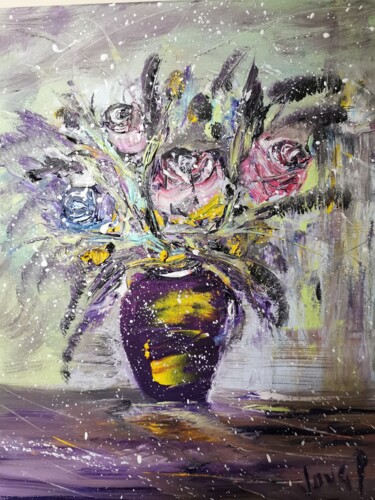 Peinture intitulée "Roses in rain" par Pascal Jung, Œuvre d'art originale, Huile
