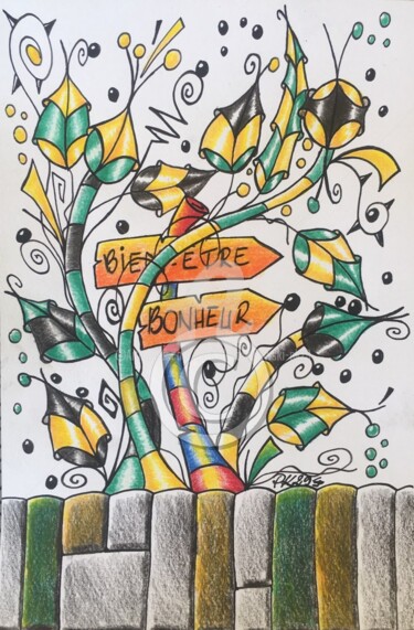 Drawing titled "Bien-Être - Bonheur" by Pascal Kowalewski (PK29), Original Artwork, Pencil