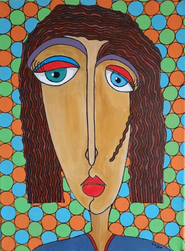 Картина под названием "Portrait féminin 3" - Pascal Lago, Подлинное произведение искусства, Акрил Установлен на Деревянная р…